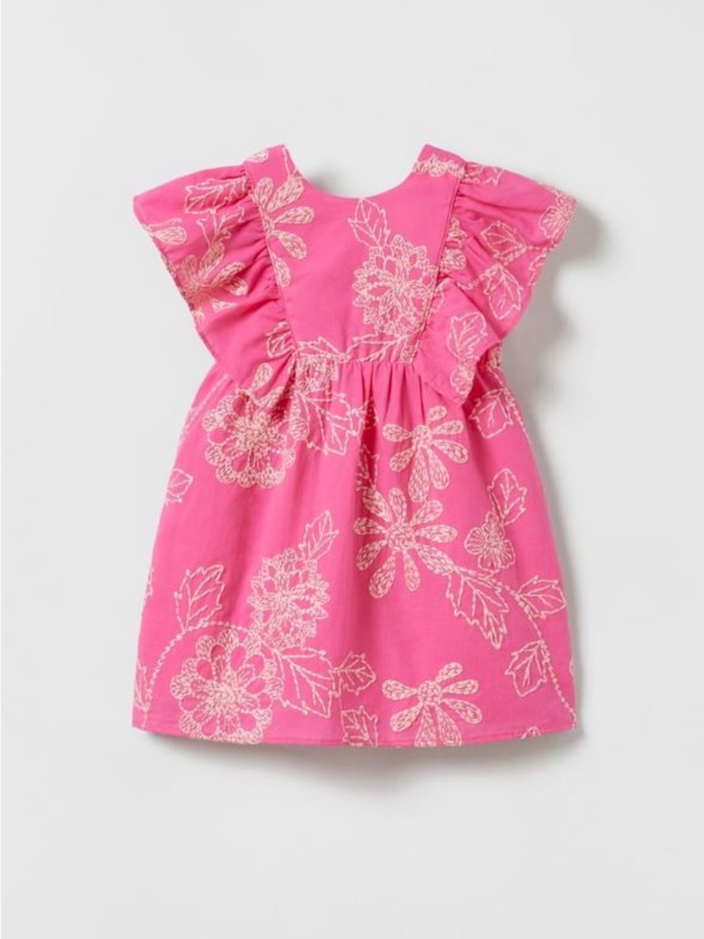 Zara Hot Pink Embroidered Flutter-Sleeve Dress. Size 5-6.
